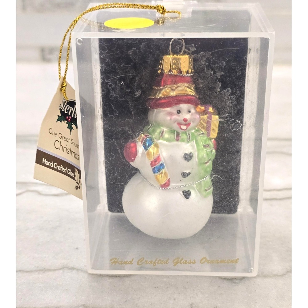 Sterling Hand‎ Crafted Glass Christmas Ornament Snowman Unique Treasures 4 Inch